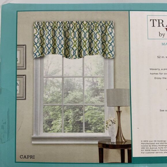 Traditions by Waverly Make Waves Window Valance Capri Blue Green 52x16 - Picture 3 of 4